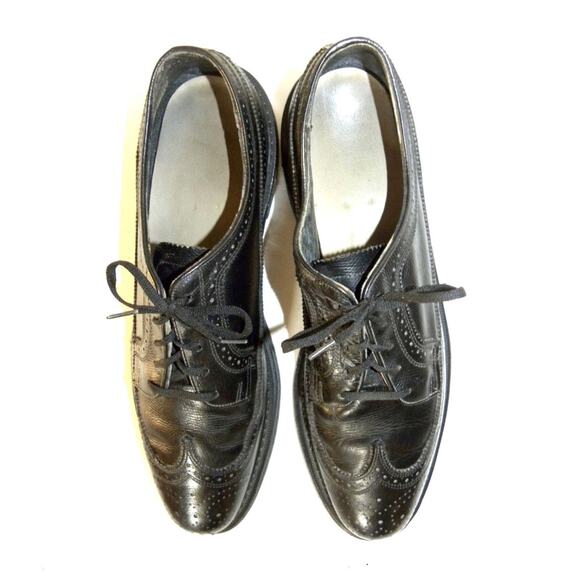 60s O\'Sullivan Black Leather Wingtip Oxford Shoes | Vintage Brogues Men 11.5 B main image 5